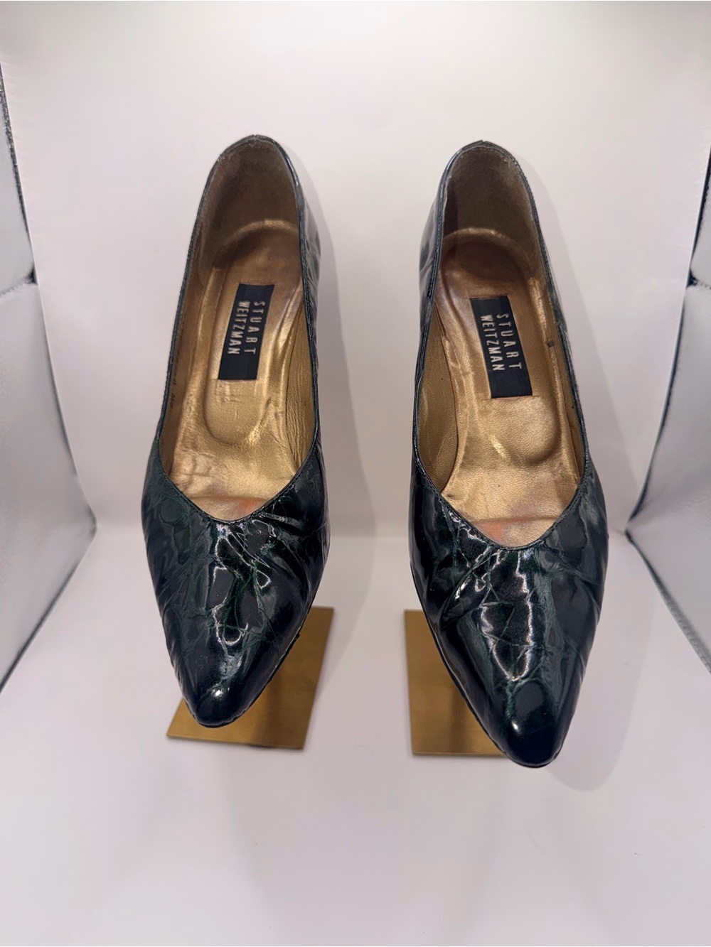 Stuart Weitzman Dark Green Patent Pointed Toe Pumps